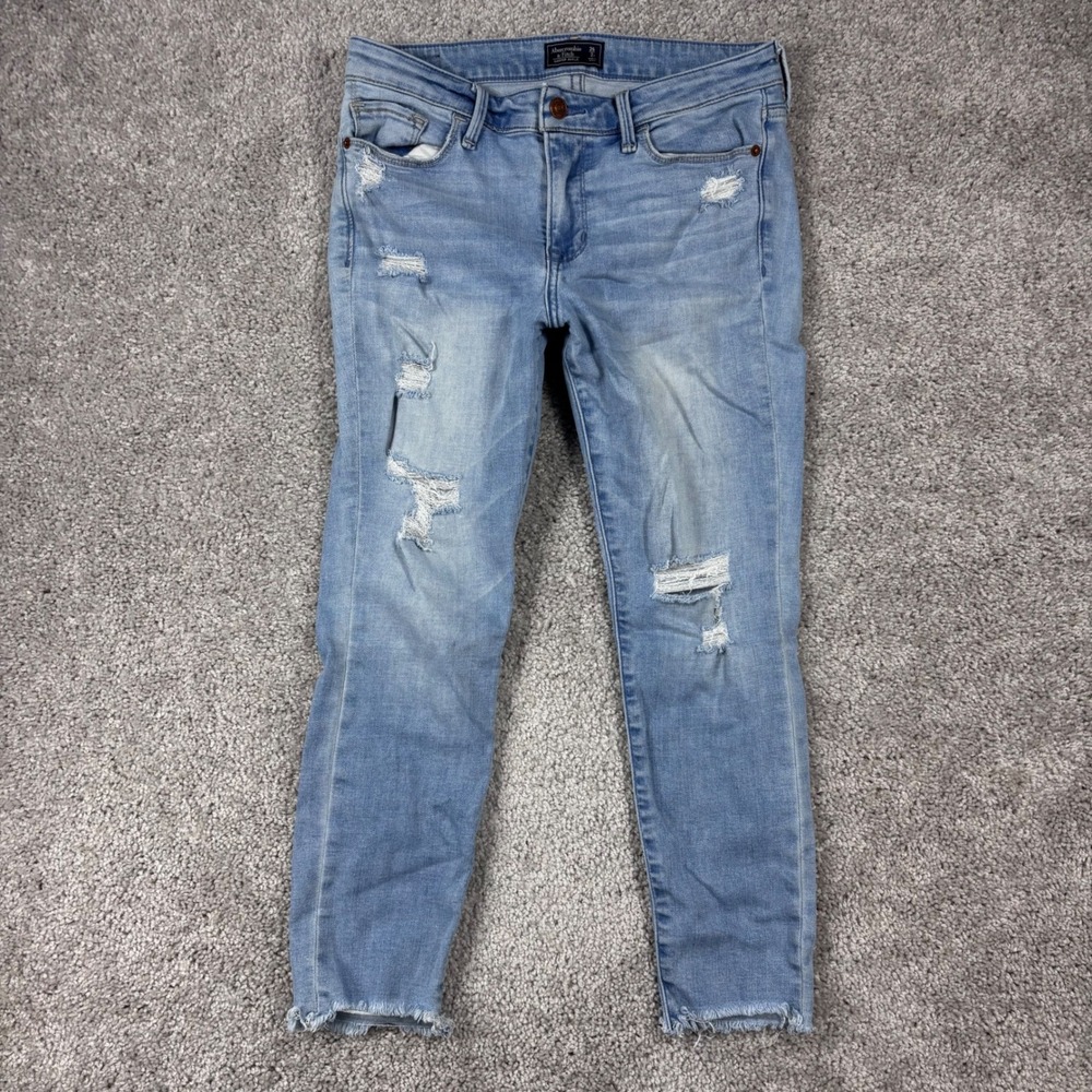 Abercrombie & Fitch Harper Ankle Skinny Jeans Light Wash Distressed 26 2S Womens